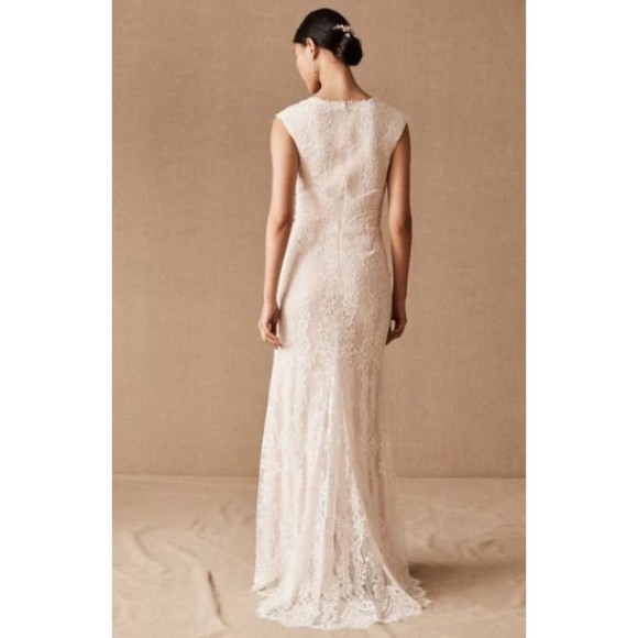 NWT BHLDN Tadashi Shoji Fiorelle Ivory Lace V Neck Wedding Gown Size 4 - Picture 3 of 14